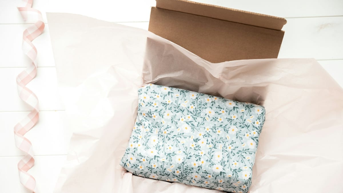 Gift box with a floral cloth folded inside